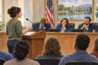 Resident speaking at a local government public meeting.