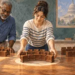 Conceptual painting of three groups of Senate seats being scheduled.